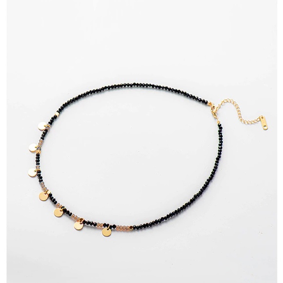 Stainless Steel Disc Pendant Crystal Gold Necklace - Picture 4 of 8